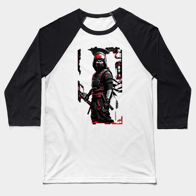 Japanese Ninja - Cyber Style Baseball T-Shirt by pibstudio. 